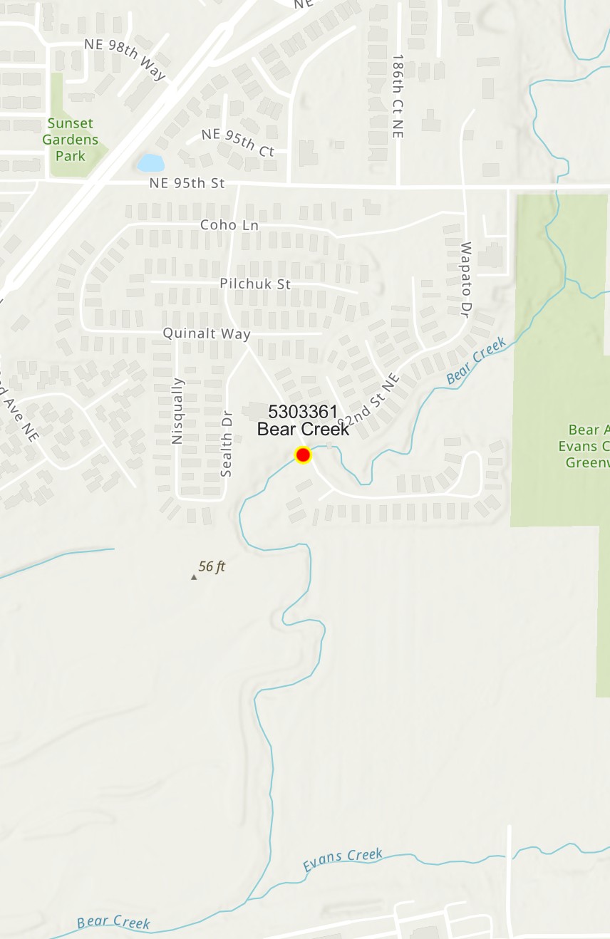 Map showing Bear Creek monitoring location