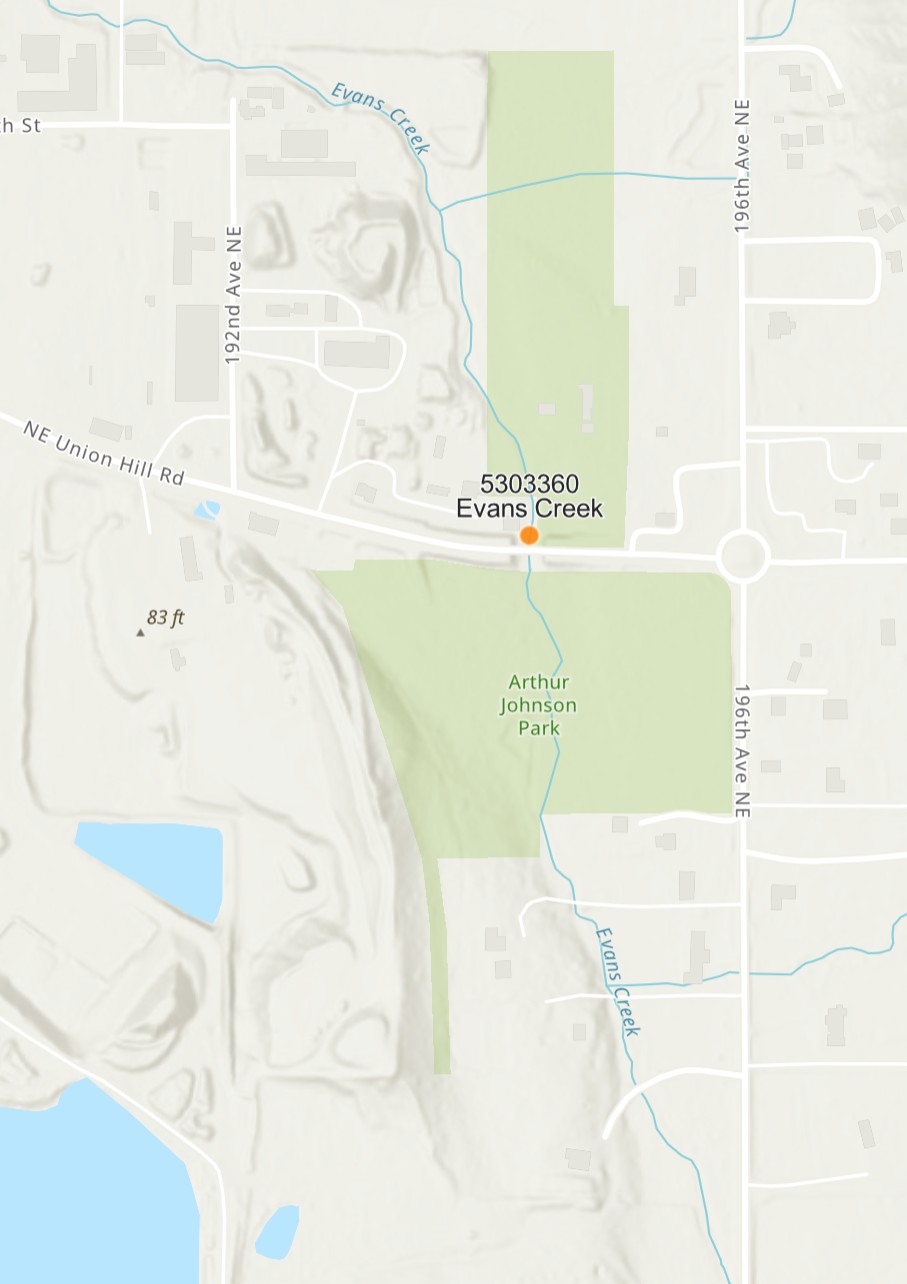 Map showing Evans Creek site location